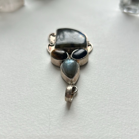 Labradorite, Sunstone and Tiger’s eye Sterling silver pendant - Picture 8 of 8